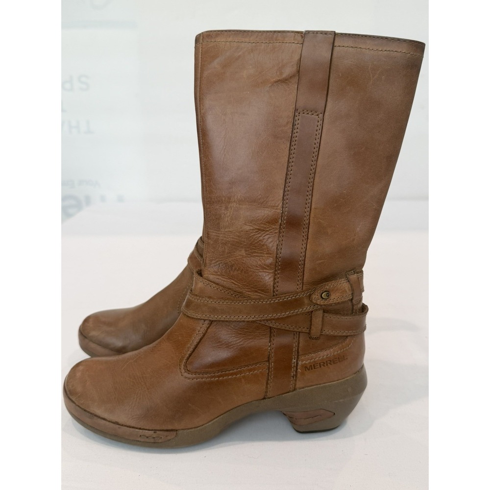 Merrell Brindle Luxe Whip Water Resistant Brown Brown Leather Mid Calf Boots 9.5